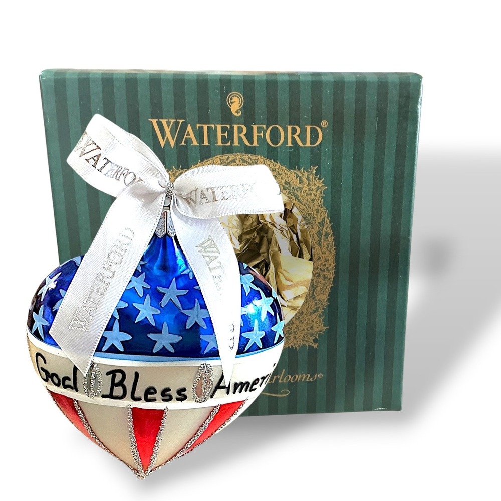Waterford Holiday Heirlooms 4" Glass Christmas Ornament Patriotic USA Like Radko